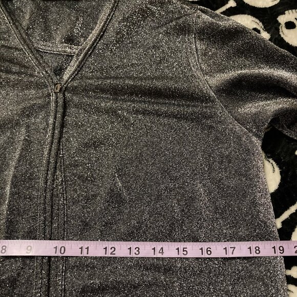 TRADITION Dark silver grey metallic faux twin set top ~ MEDIUM LARGE "cardigan" - Picture 8 of 14